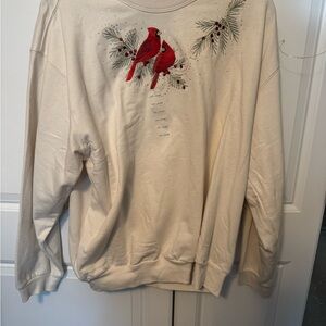 Women's Cream Sweater with Red Cardinal Design